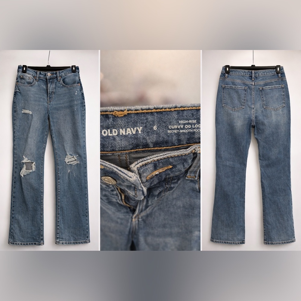 Old Navy High-Rise Curvy OG Loose Distressed Jeans Size 6